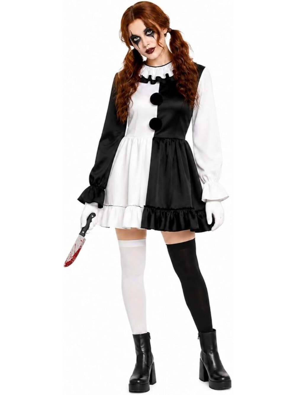 Women's White Clown Costume Clown Dress Set Halloween 4 Piece Clown Dress Set